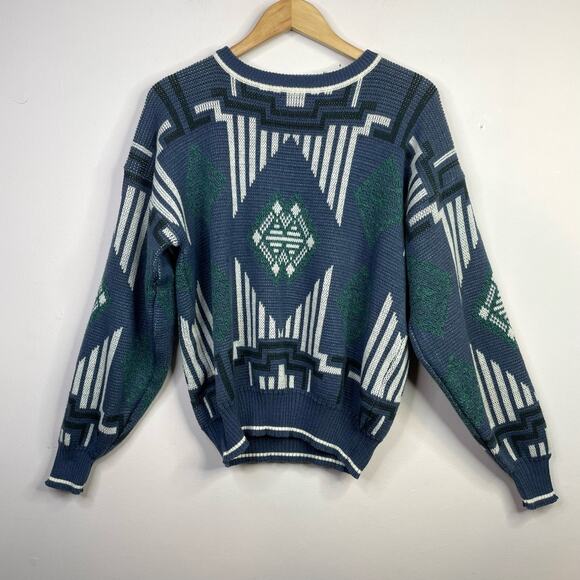 Vintage 80s 90s Van Heusen Hennessy Acrylic Geometric Grandpa Sweater Mens L - Picture 1 of 7
